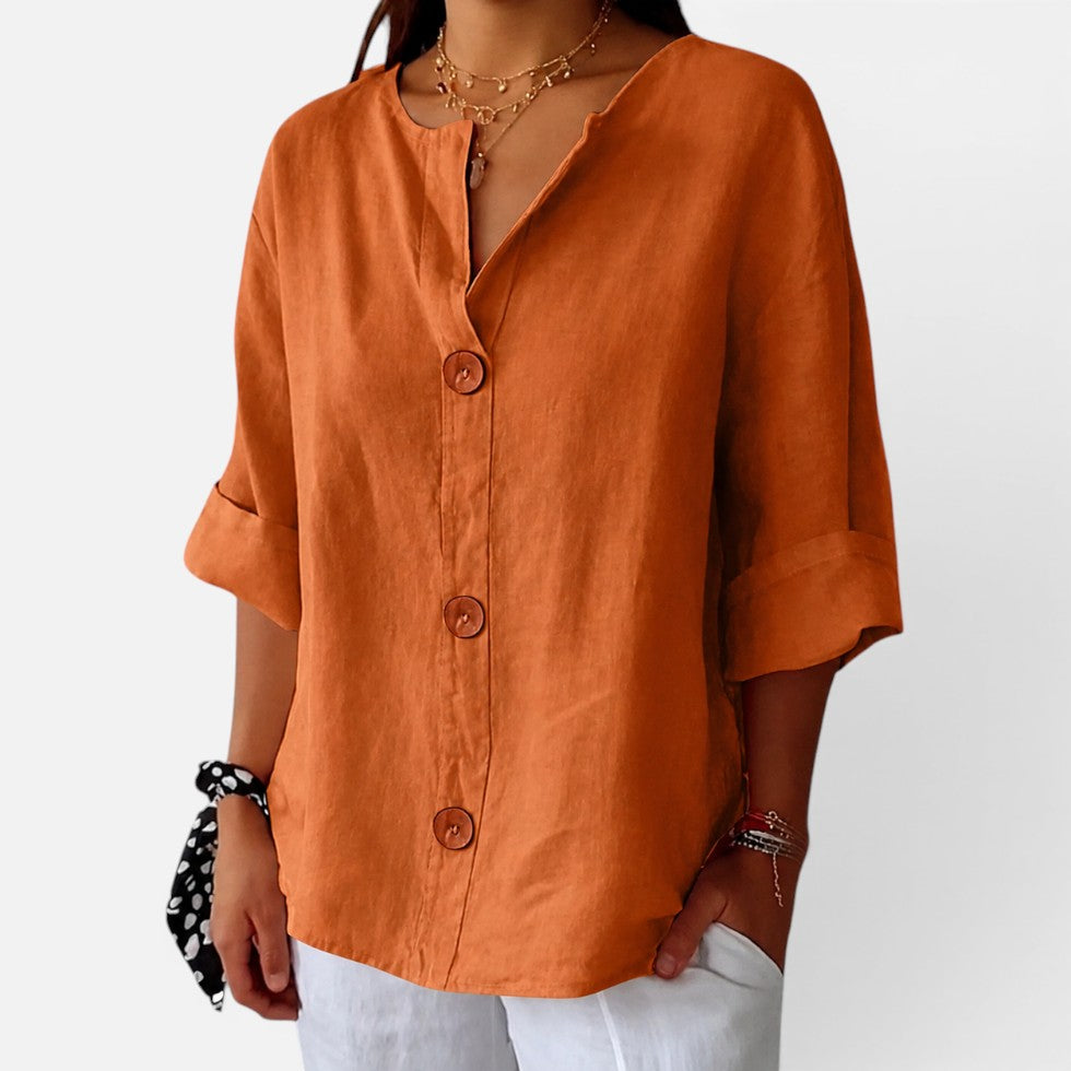Blouse en lin boutonnée sur le devant pour femmes | Coupe décontractée