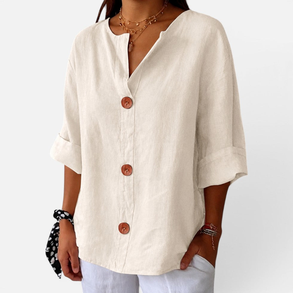 Blouse en lin boutonnée sur le devant pour femmes | Coupe décontractée