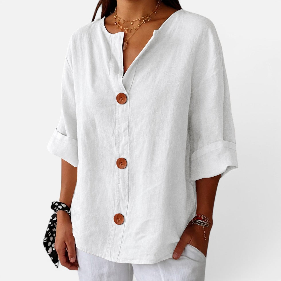 Blouse en lin boutonnée sur le devant pour femmes | Coupe décontractée