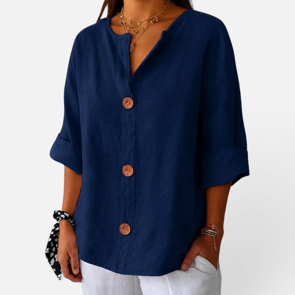 Blouse en lin boutonnée sur le devant pour femmes | Coupe décontractée