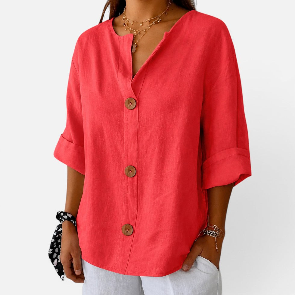 Blouse en lin boutonnée sur le devant pour femmes | Coupe décontractée