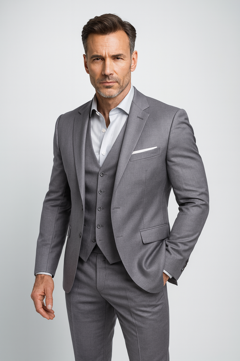Three-Piece Slim Fit Suit with Waistcoat