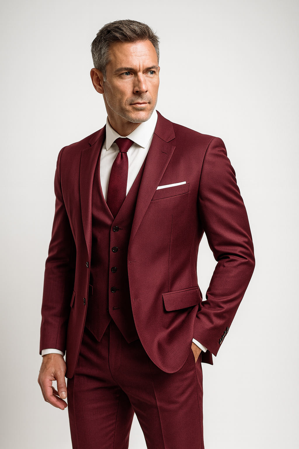 Three-Piece Slim Fit Suit with Waistcoat