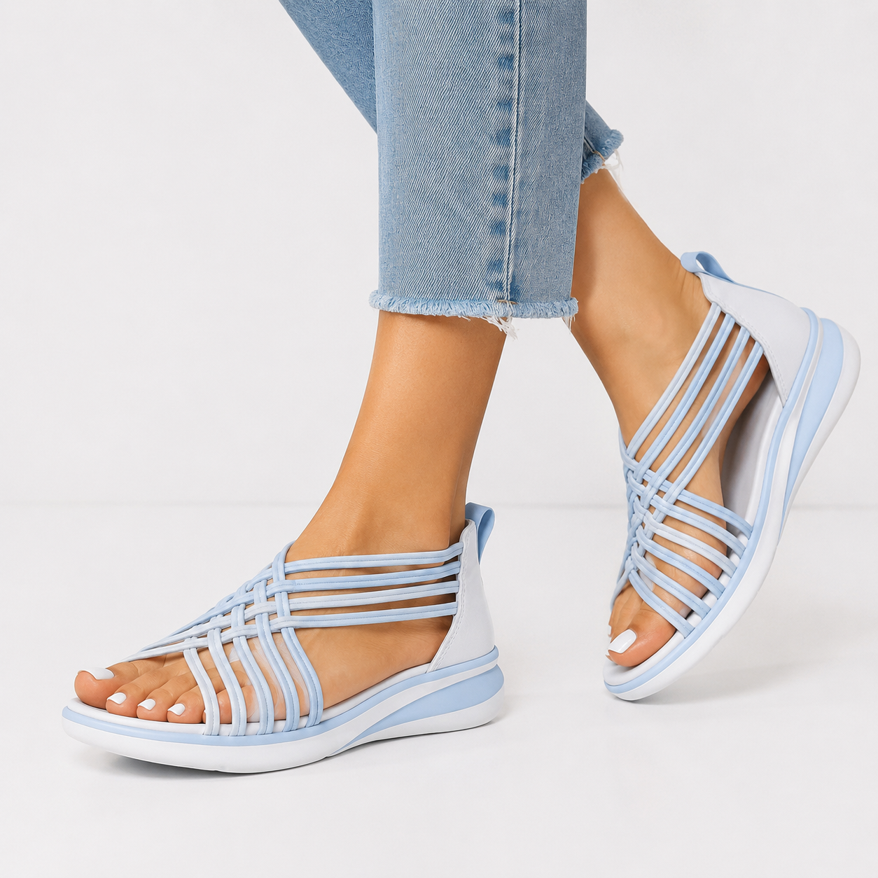 Women's Cushioned Strappy Wedge Sandals