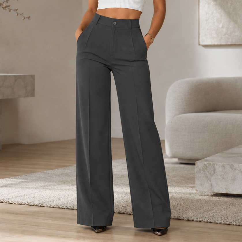 Pantalon de tailleur pour femme à taille haute et jambes larges