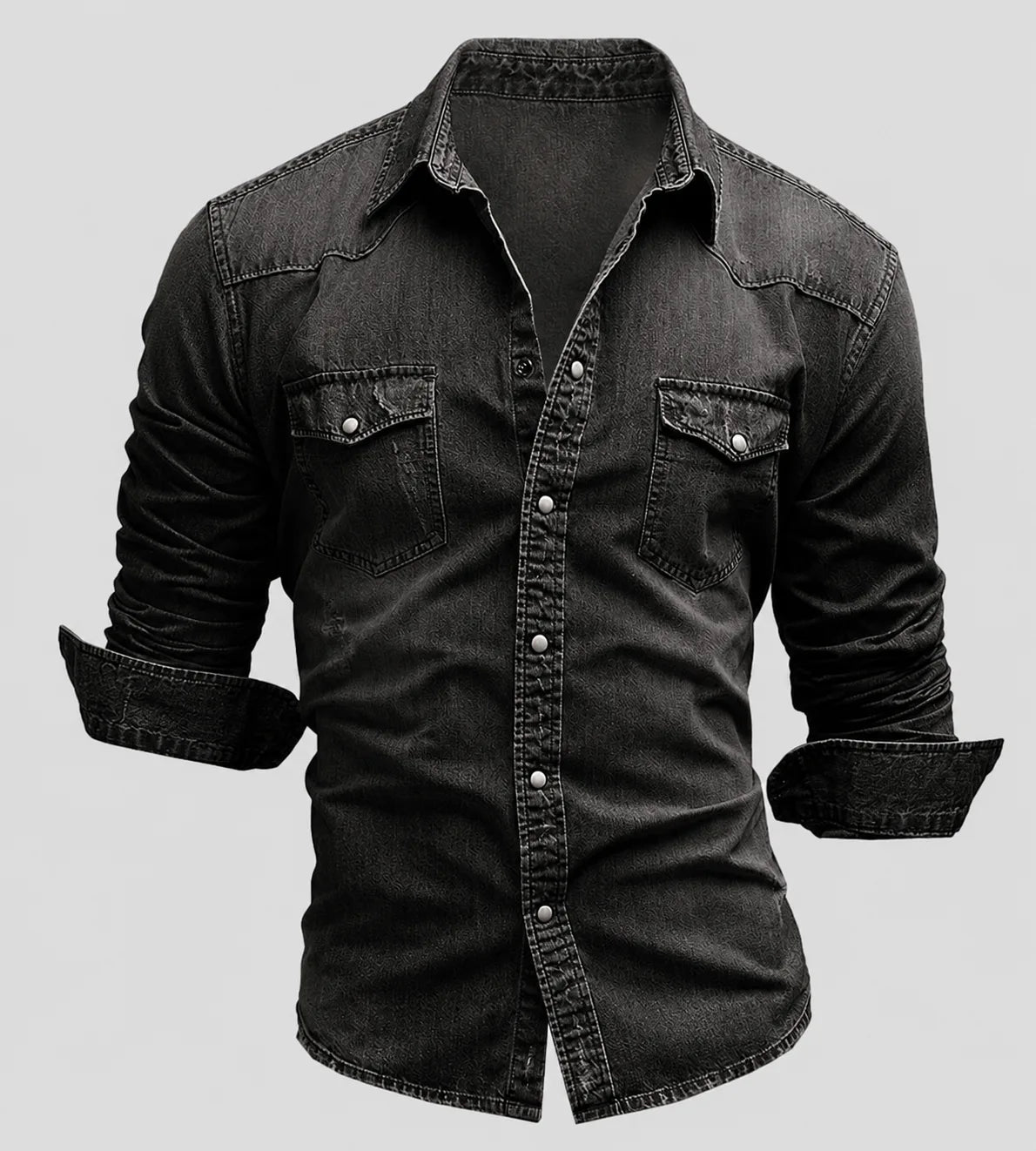 Chemise en jean ajustée pour homme | Chemise décontractée à manches longues