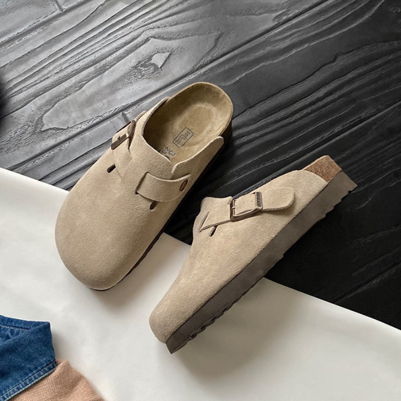 Men’s Suede-Look Clogs with Adjustable Buckle