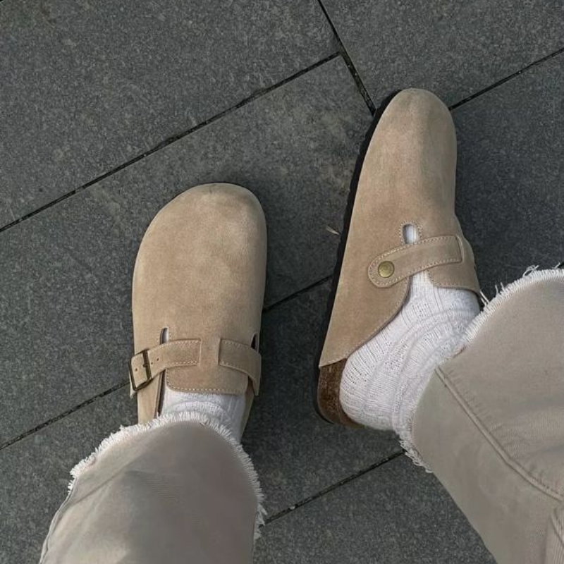 Men’s Suede-Look Clogs with Adjustable Buckle
