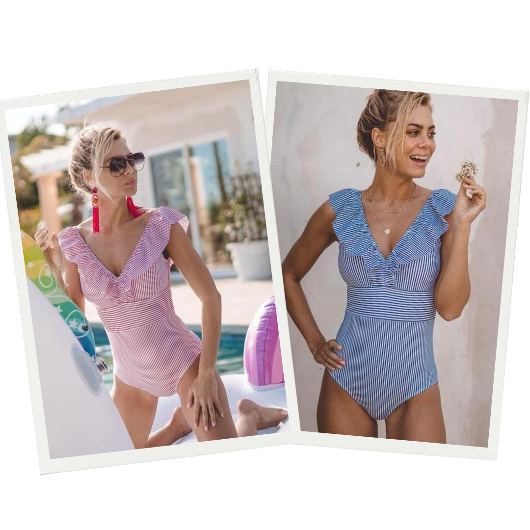 Women's Striped Ruffle One-Piece Swimsuit