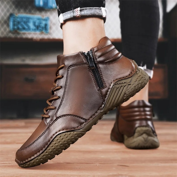 Men's Leather Ankle Boots | Brown Lace-Up