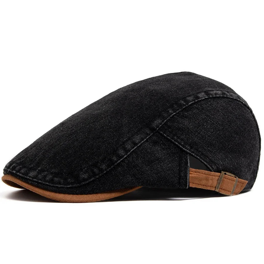 Denim Flat Cap with Adjustable Strap