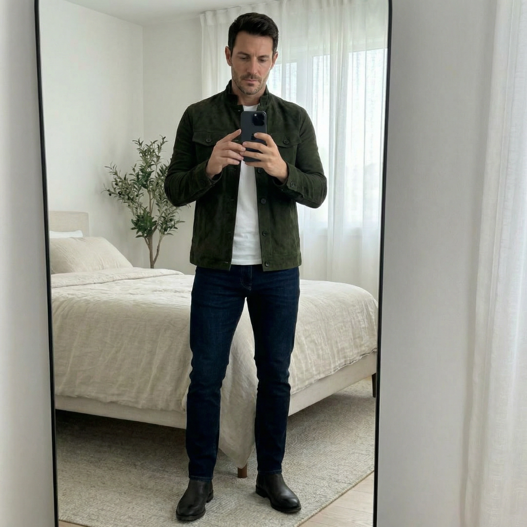 Veste homme boutonnée en imitation daim