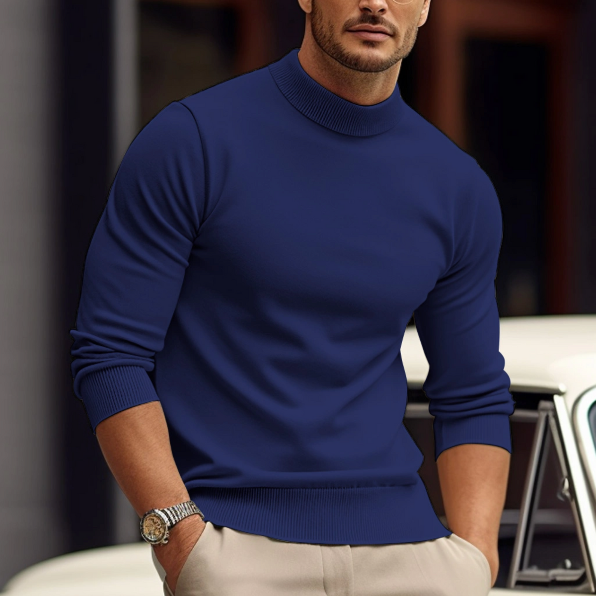 Pull à col montant à manches longues pour homme