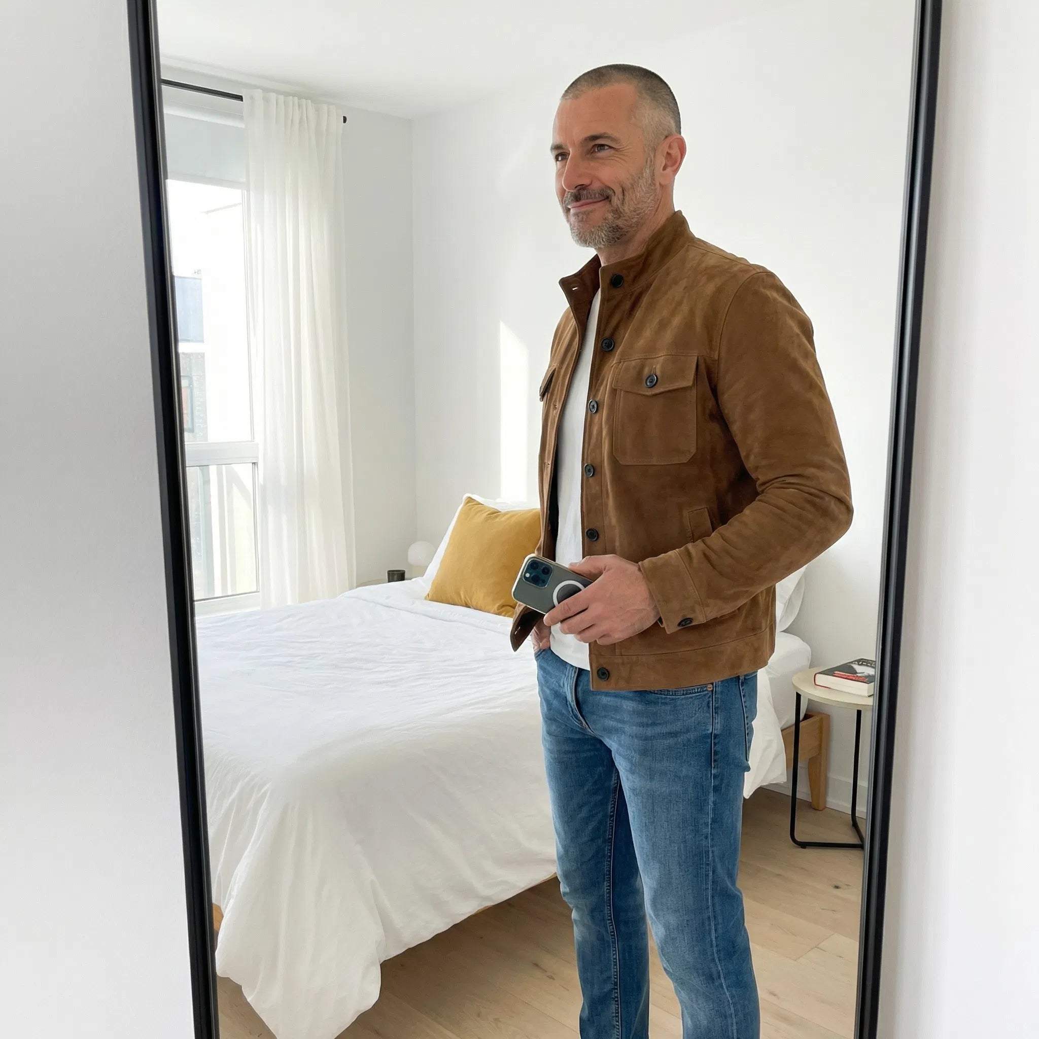 Veste homme boutonnée en imitation daim