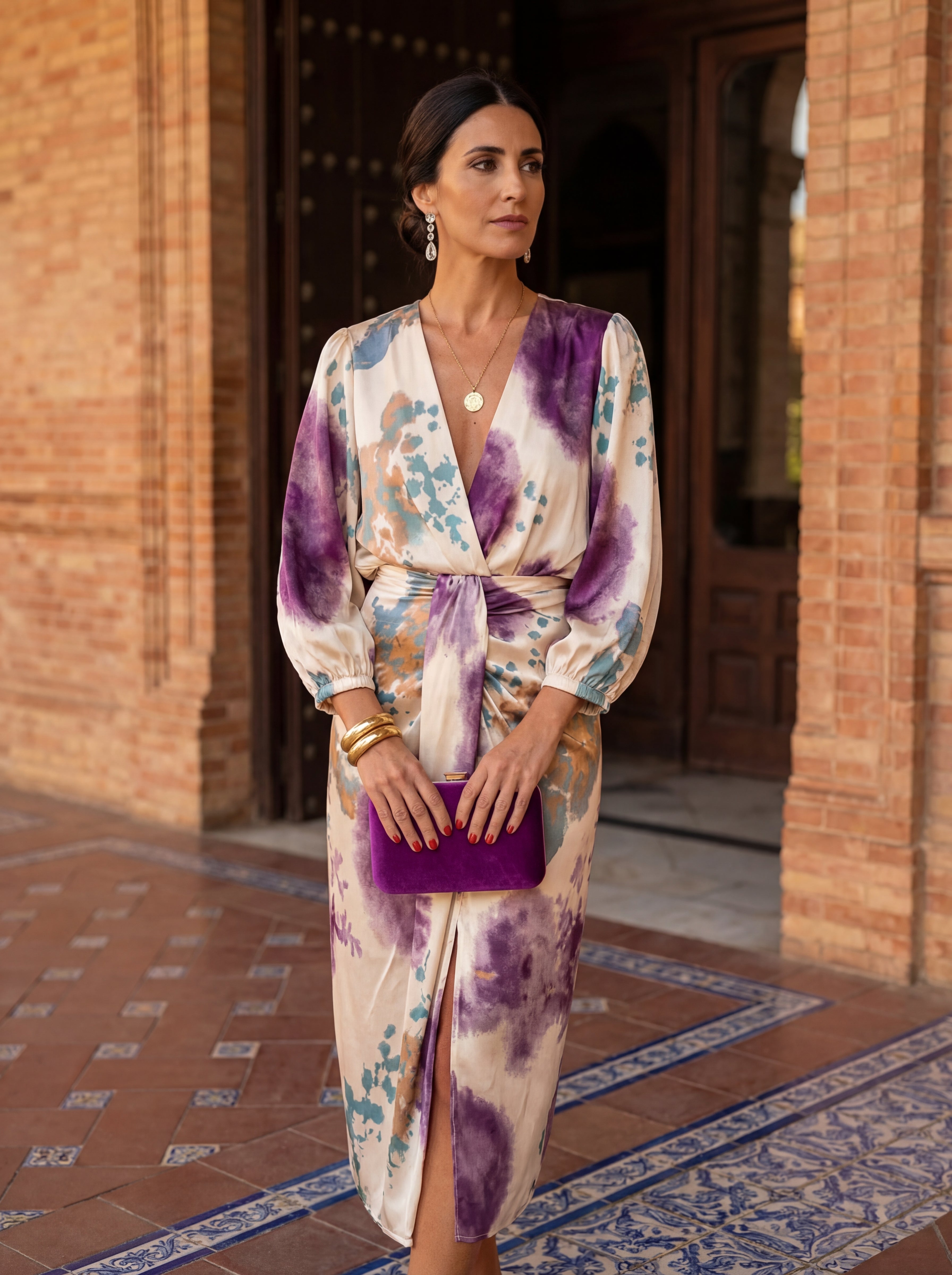 Women's Floral Print Wrap Midi Dress