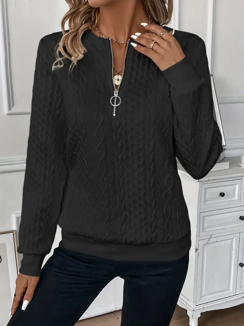 Women's Cable Knit Quarter Zip Pullover Sweatshirt