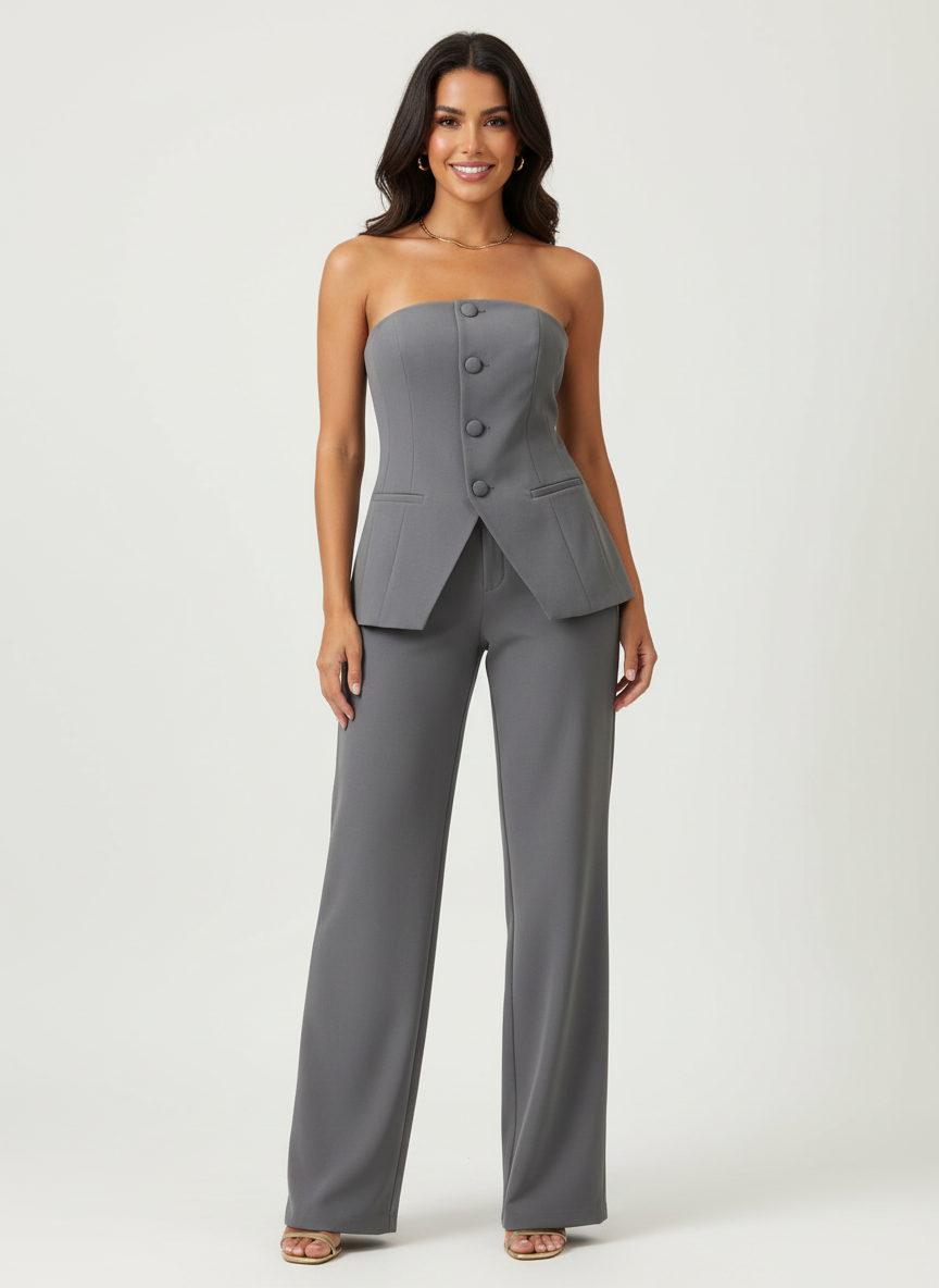 Ensemble femme avec haut bustier et pantalon à jambes larges