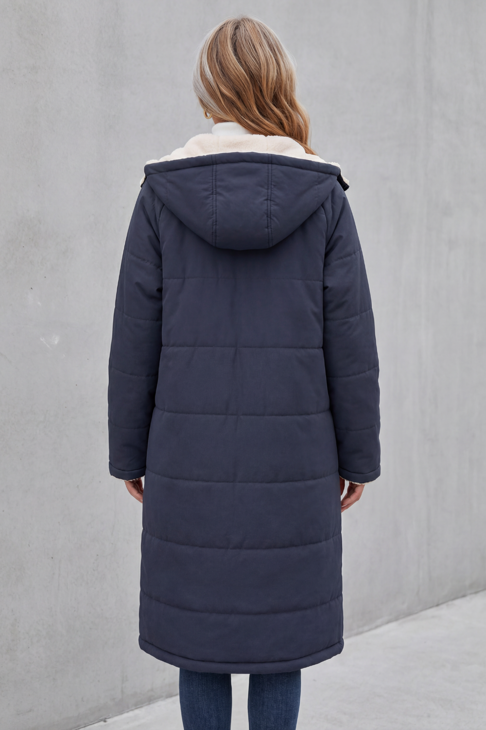 Doudoune longue à capuche pour femme, doublée en polaire