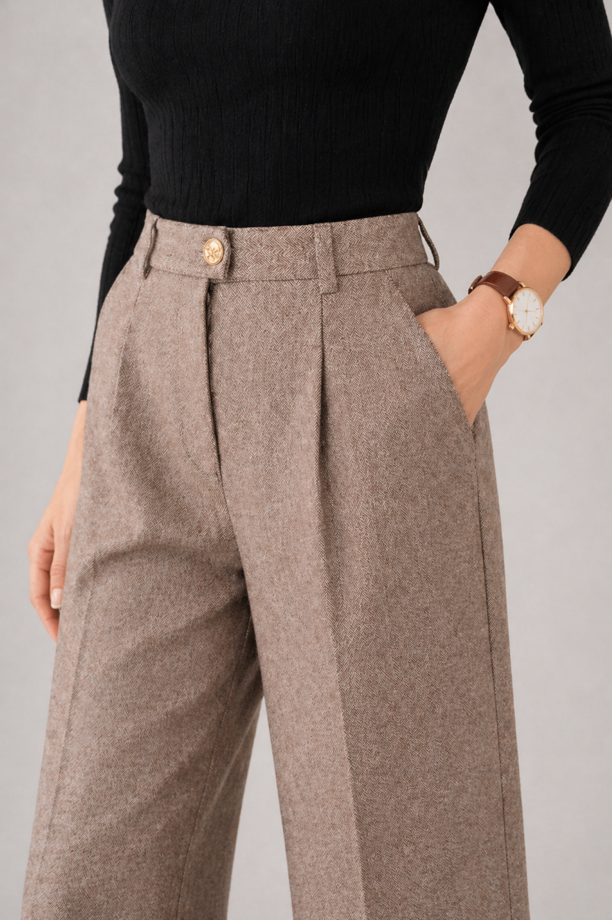 Pantalon de tailleur droit taille haute pour femme
