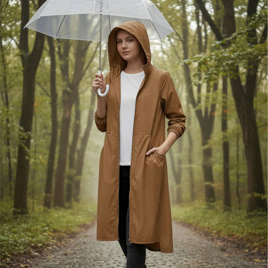 Women's Long Waterproof Rain Coat with Hood