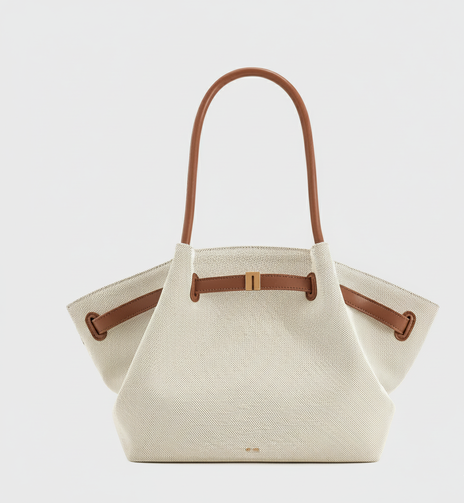 Structured Leather Tote Bag with Twist-Lock Closure