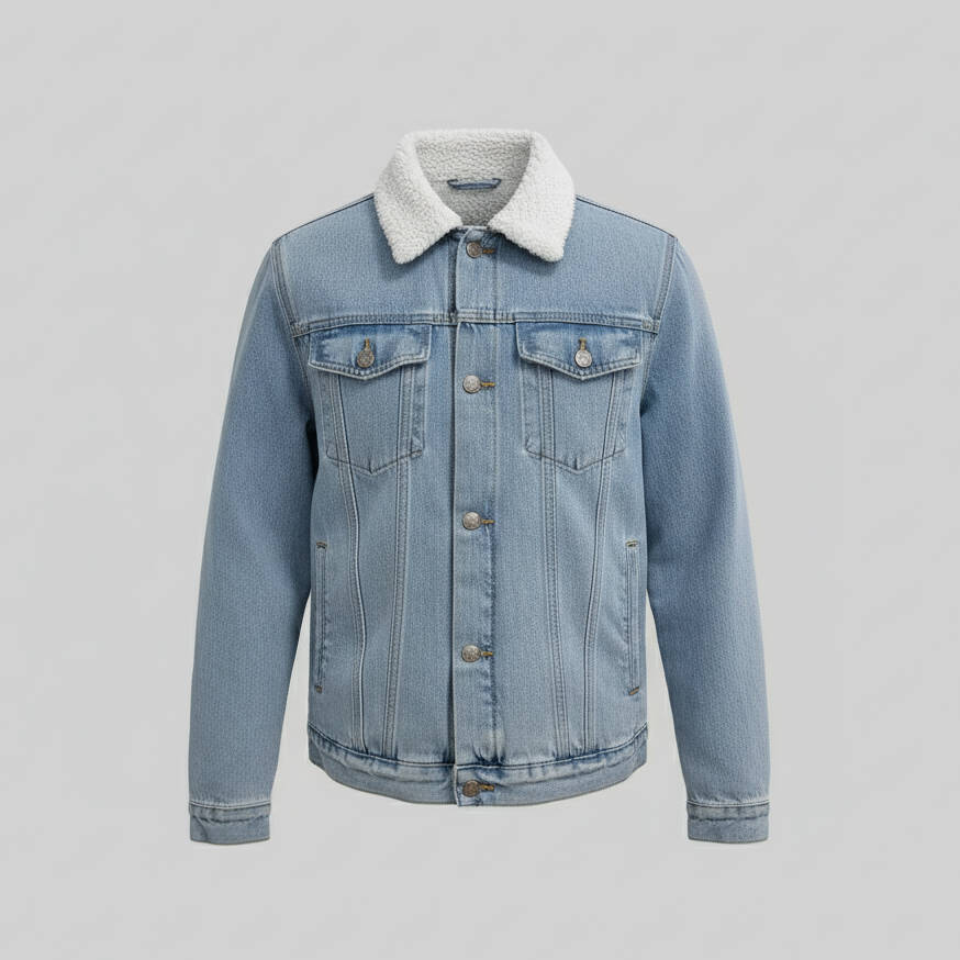 Veste en jean doublée en polaire pour homme | Col imitation peau lainée