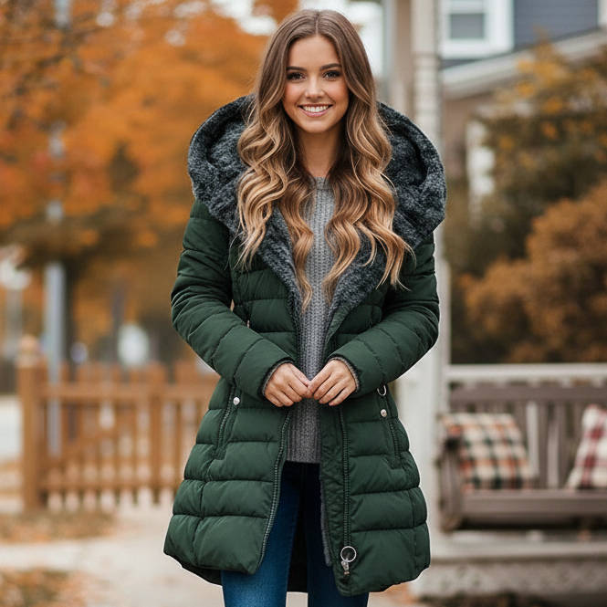 Women's Hooded Winter Coat | Quilted Longline Jacket