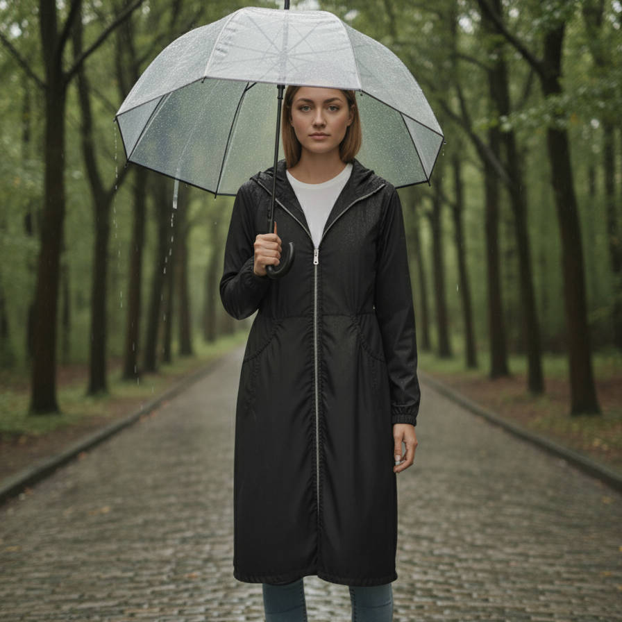 Women's Long Waterproof Rain Coat with Hood