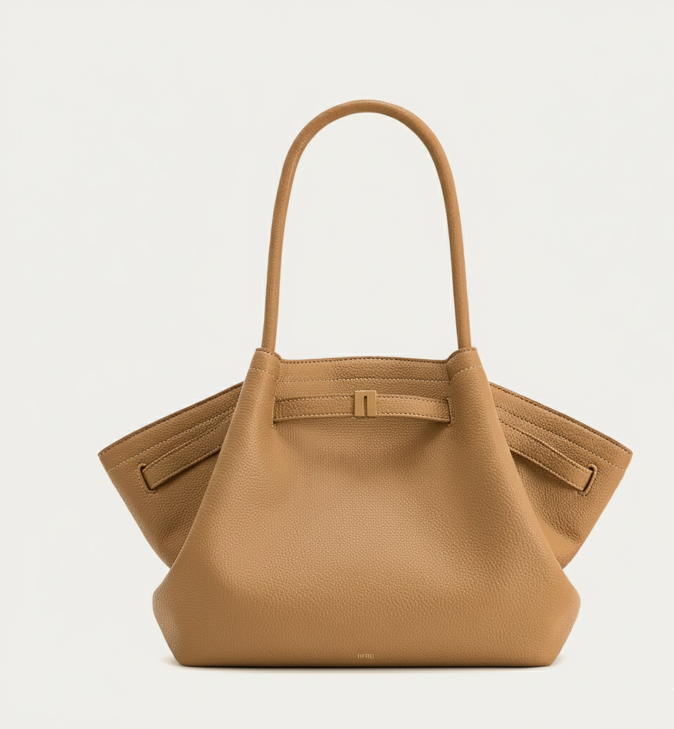 Structured Leather Tote Bag with Twist-Lock Closure