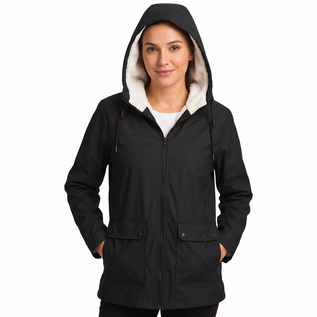 Veste de pluie imperméable pour femme | Manteau à capuche doublé en polaire