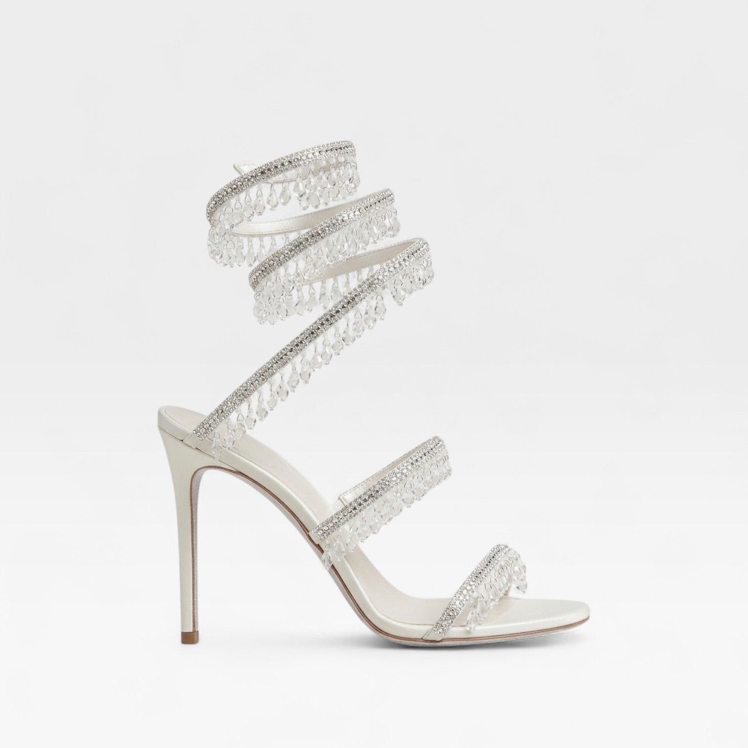 Stiletto Sandals with Spiral Wrap and Fringe Beading