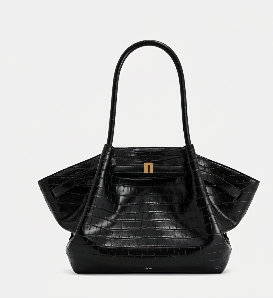 Structured Leather Tote Bag with Twist-Lock Closure