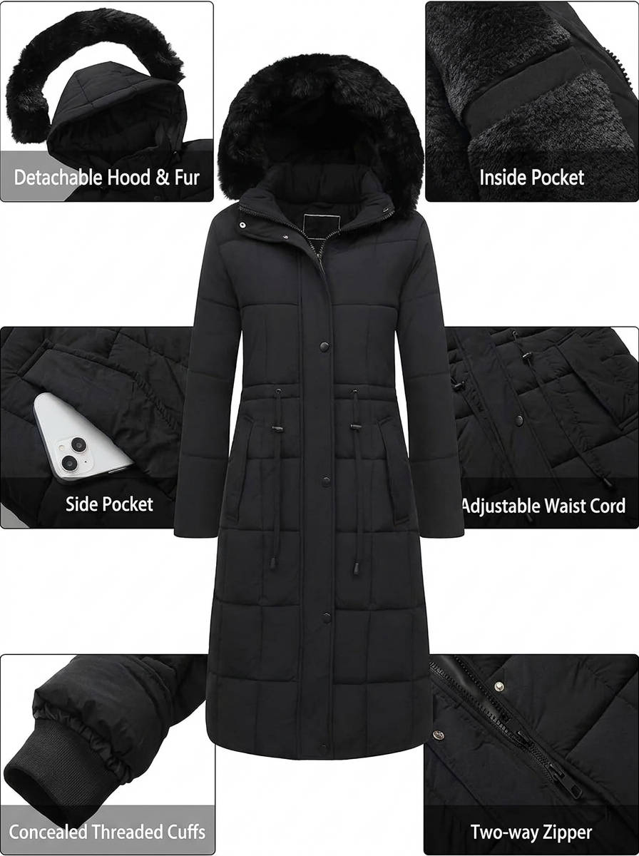 Women's Long Waterproof Winter Parka with Faux Fur Hood
