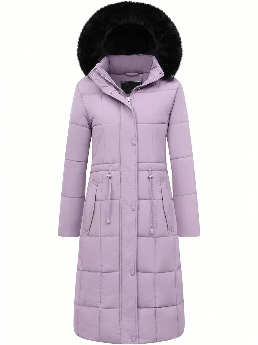 Women's Long Waterproof Winter Parka with Faux Fur Hood