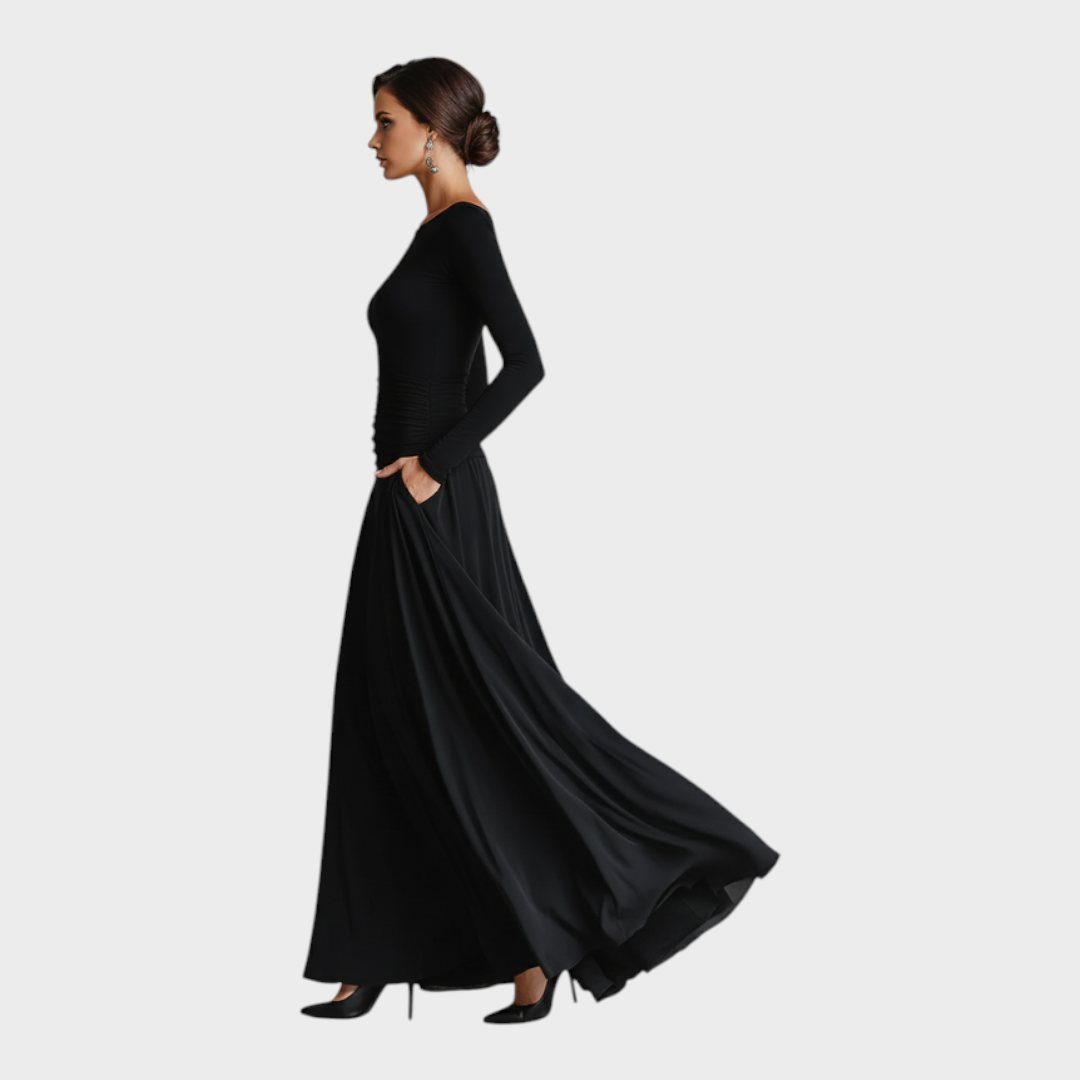 Women's Long Sleeve Ruched Waist Maxi Dress