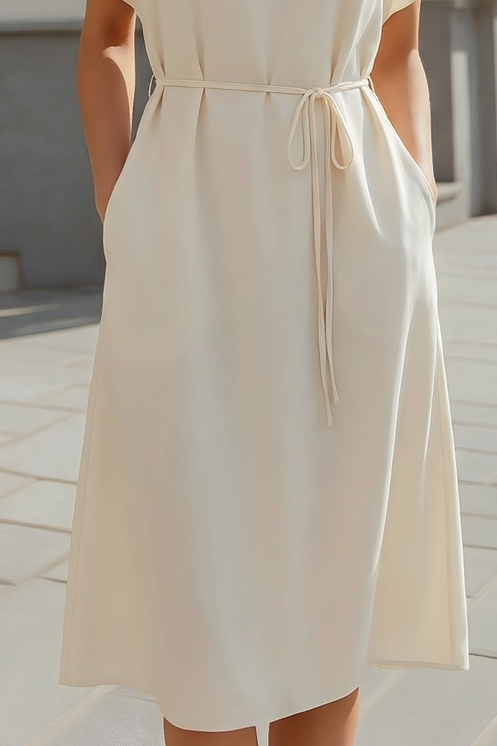 Robe midi pour femme à manches chauve-souris et taille nouée