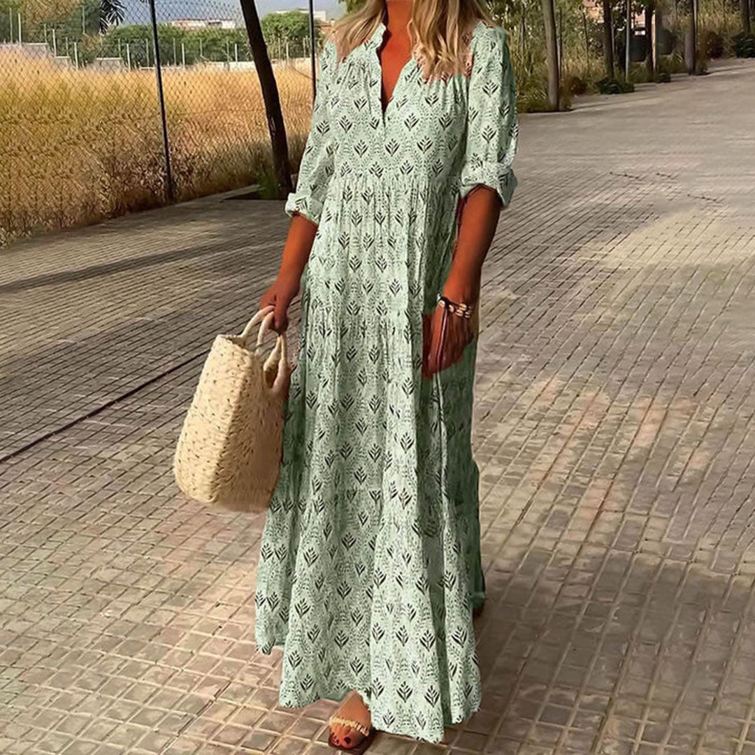 Women's Printed Maxi Dress with Smocked Bodice