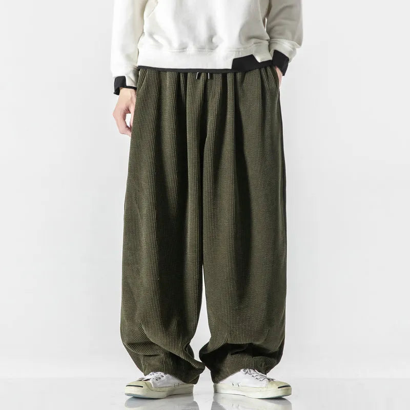 Pantalon en velours côtelé pour homme, coupe ample à jambes larges