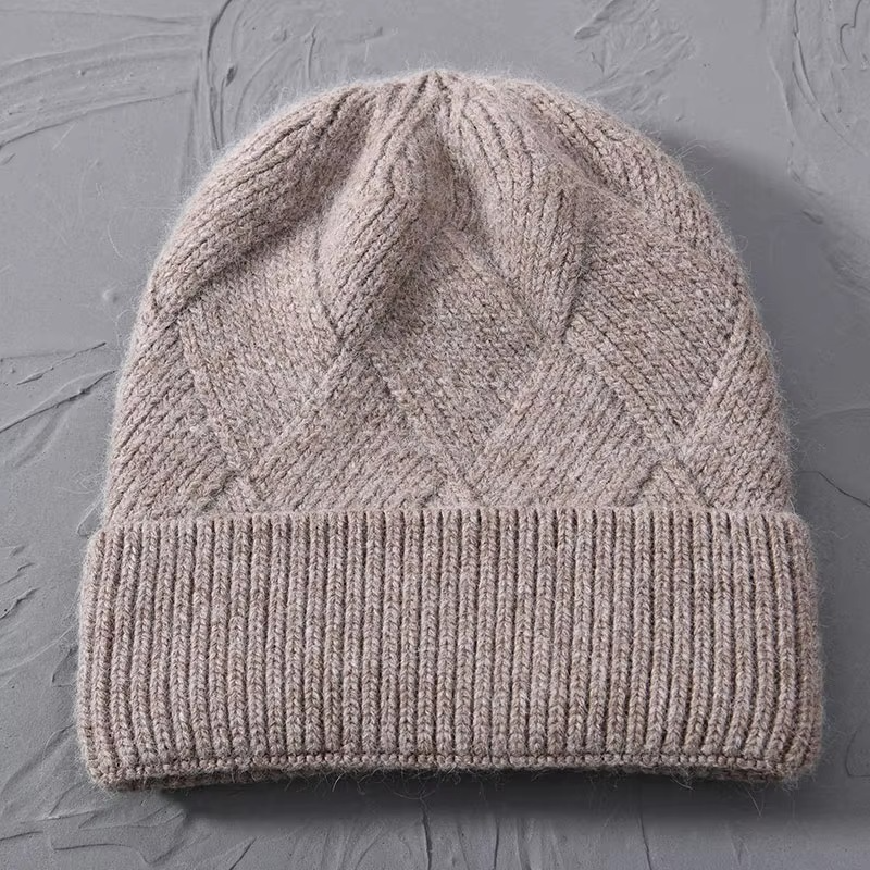 Cashmere Beanie Hat with Faux Fur Pom Pom