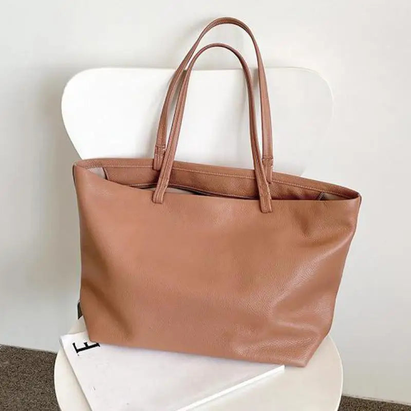 Tote Bag in Pebbled Faux Leather with Structured Top Handles