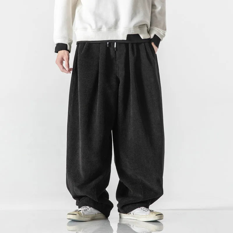 Pantalon en velours côtelé pour homme, coupe ample à jambes larges