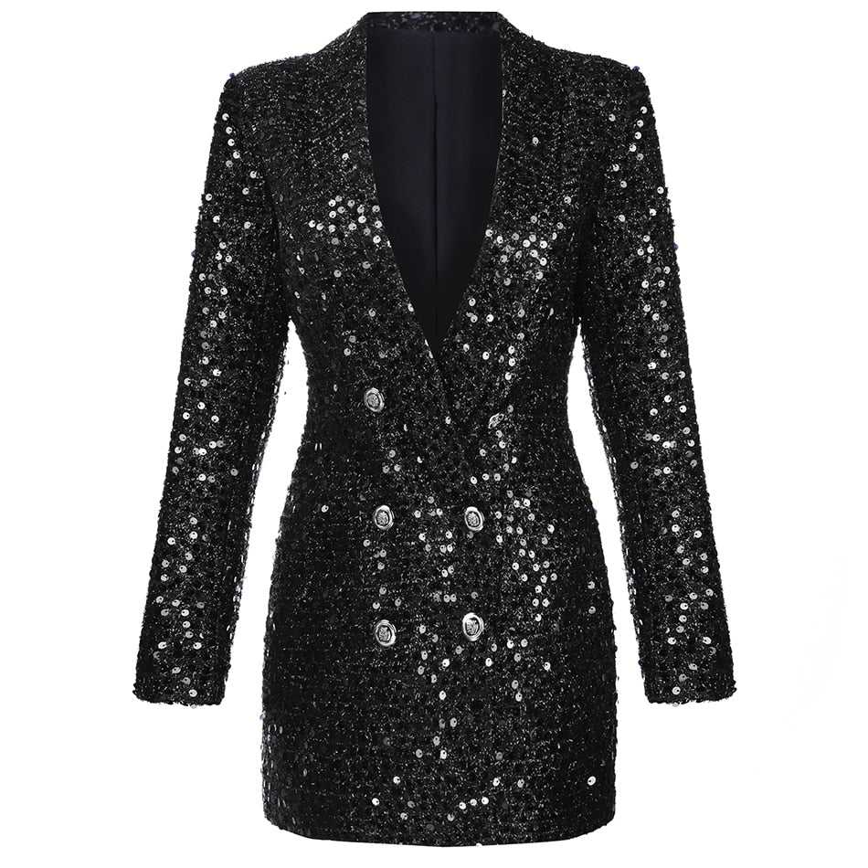 Sequin Blazer Dress with Double-Breasted Front