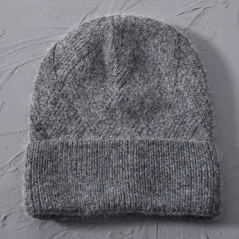 Cashmere Beanie Hat with Faux Fur Pom Pom
