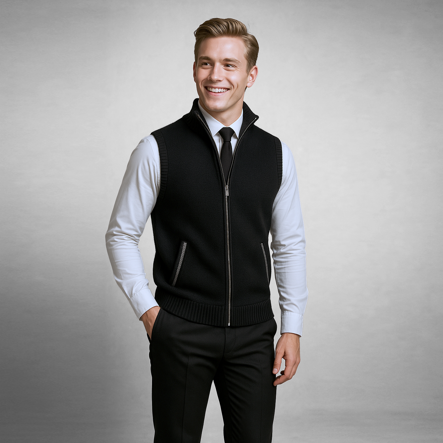 Men's Full-Zip Knitted Gilet with Zip Pockets
