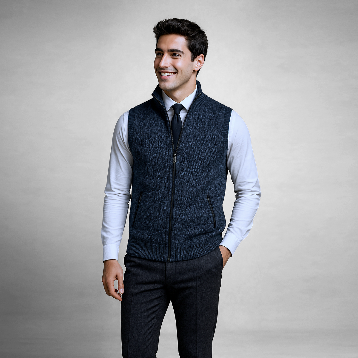 Men's Full-Zip Knitted Gilet with Zip Pockets