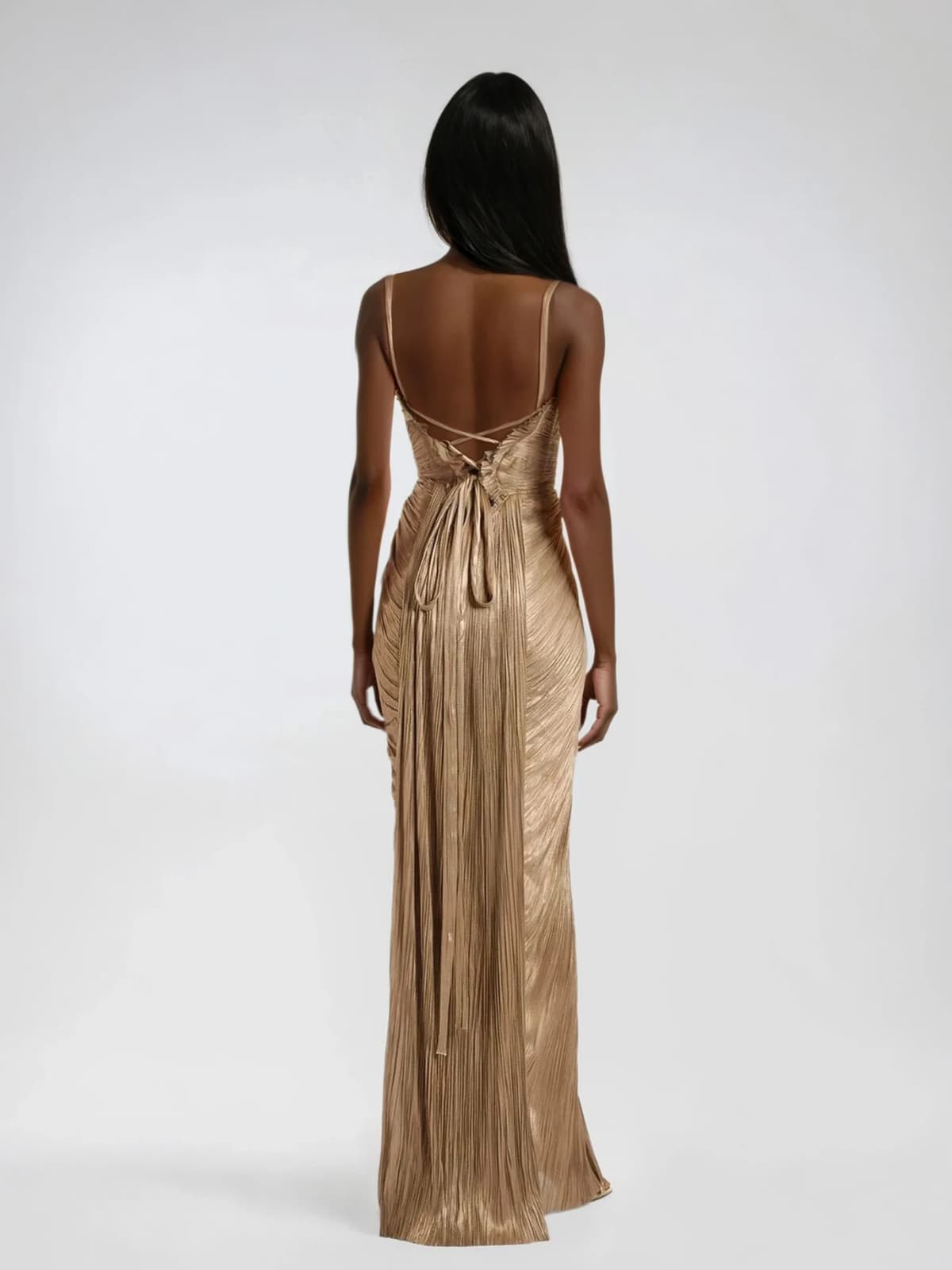 Metallic Corset Maxi Dress with Front Hook Closure