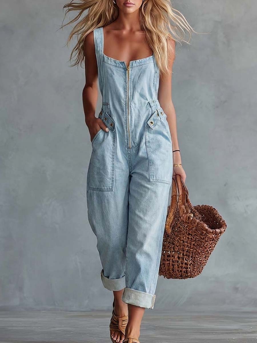 Women's Relaxed Denim Utility Jumpsuit