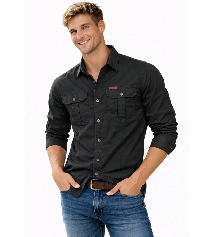 Men's Long Sleeve Utility Shirt with Chest Pockets