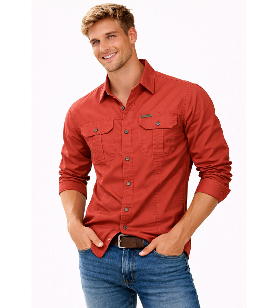 Men's Long Sleeve Utility Shirt with Chest Pockets