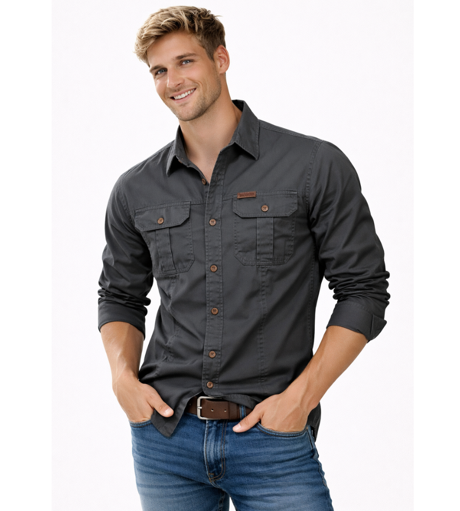 Men's Long Sleeve Utility Shirt with Chest Pockets
